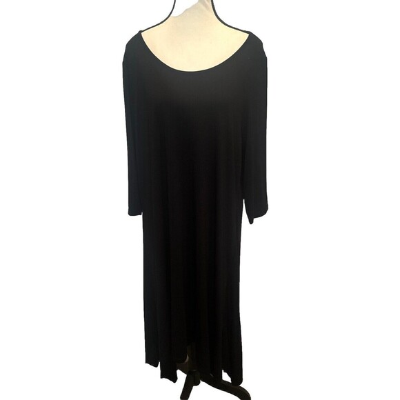 Women’s Tahari BLACK 3/4 Sleeve Rayon Spandex Midi Dress Stretchy Sz 2X - Picture 1 of 9